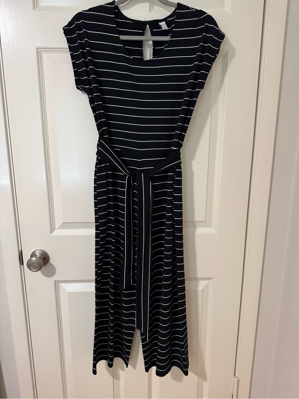 Old Navy Black and White Striped Wide-Leg Jumpsuit